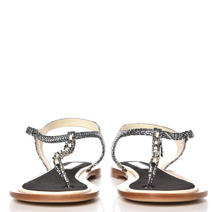 Chanel Fantasy Goatskin Suede CC Chain Thong Sandals 39 Silver Ivory 2 of 8