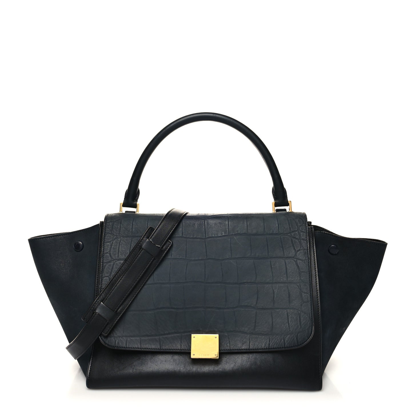 Nubuck Crocodile Embossed Medium Trapeze Navy