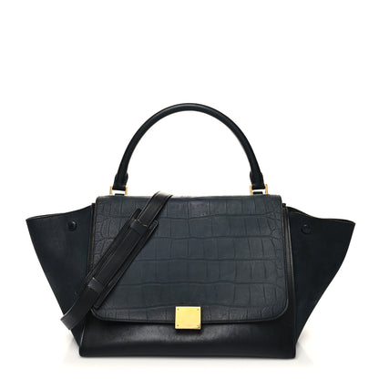 Celine Nubuck Crocodile Embossed Medium Trapeze Navy 1 of 16