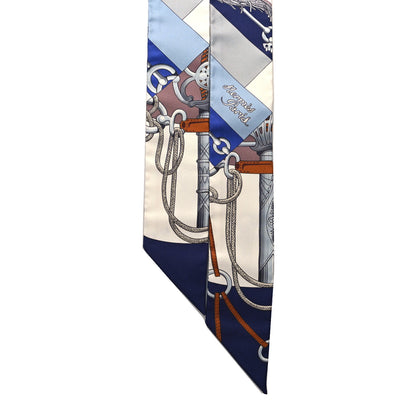 Hermes Silk Cliquetis Twilly Marine White Marron 2 of 4