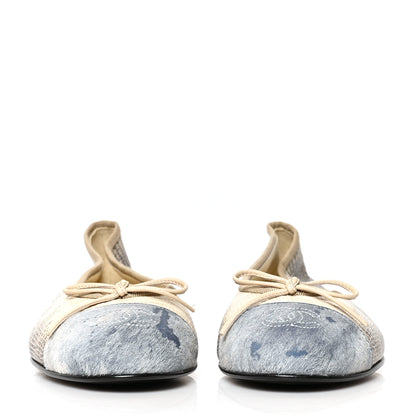 Chanel Snakeskin Pony Hair CC Cap Toe Ballerina Flats 39 Blue White 2 of 8