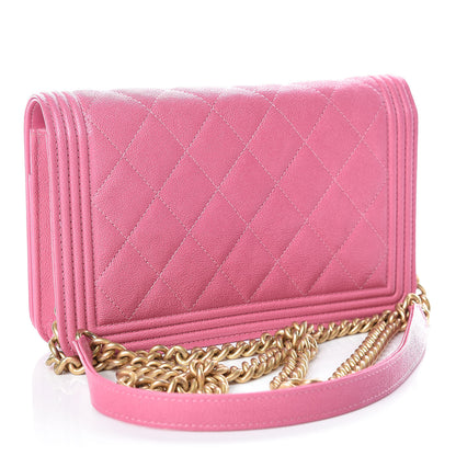 Chanel Caviar Quilted Boy Wallet On Chain WOC Pink 3 of 12