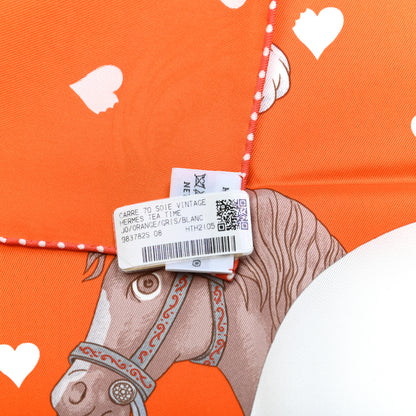 Hermes Silk Tea Time Scarf 70 Orange Gris White 5 of 6
