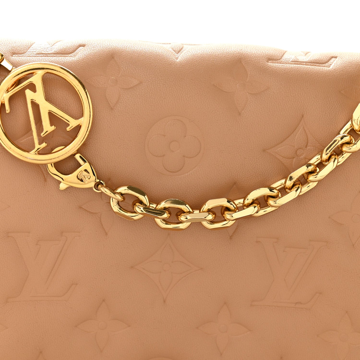 Louis Vuitton Lambskin Embossed Monogram Pochette Coussin Camel 7 of 10