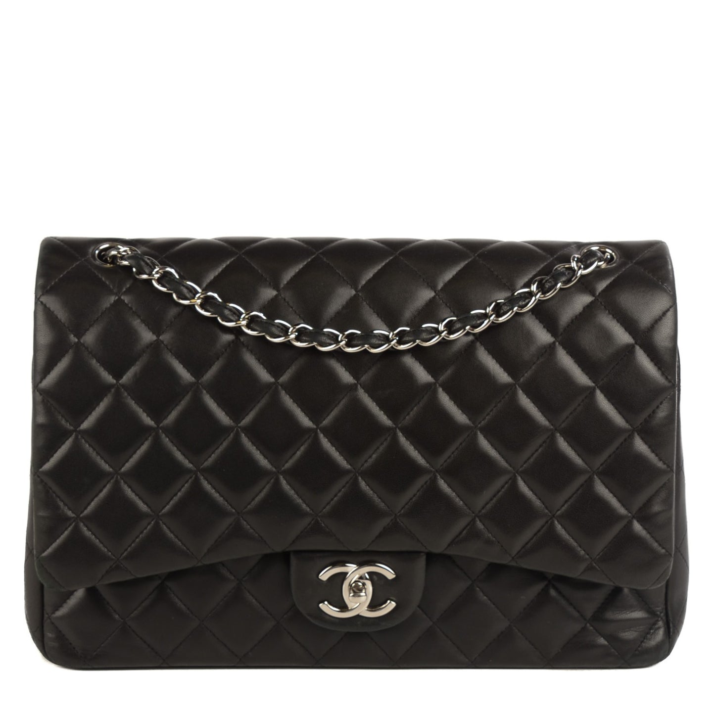 Lambskin Quilted Maxi Double Flap Black