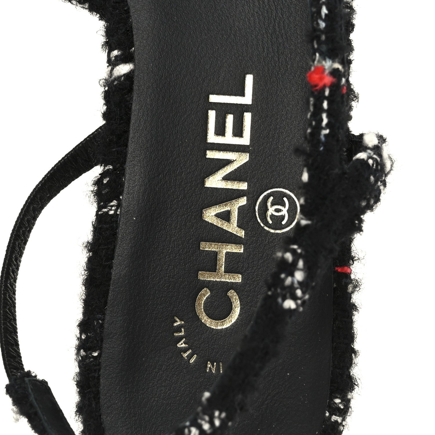 Chanel Tweed Lambskin Cap Toe CC Slingback Flats 39 Black White Multicolor 7 of 9