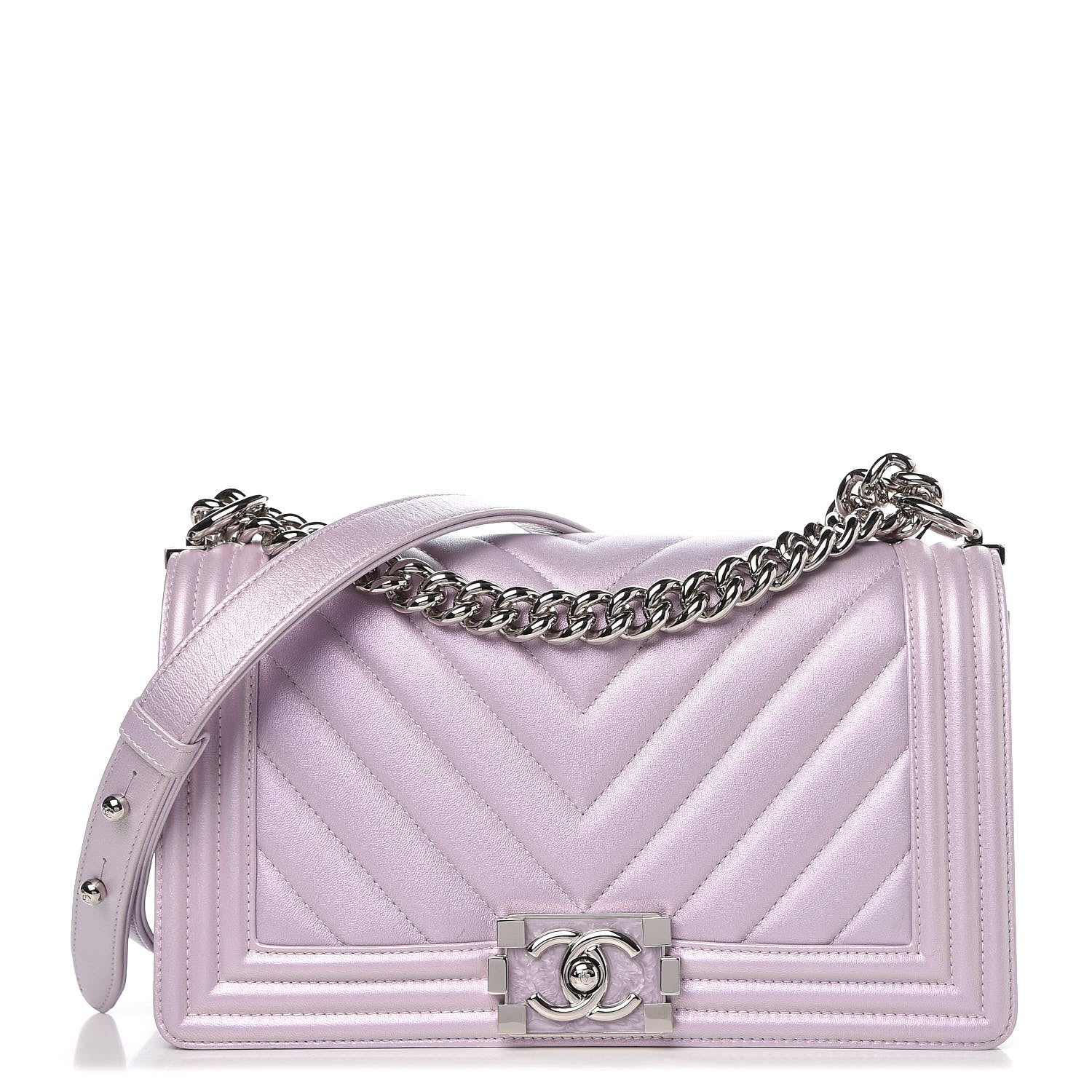 Chanel Metallic Lambskin Chevron Quilted Medium Boy Flap Pink 1 of 9