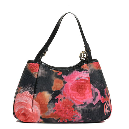 Fendi Zucchino Vitello Floral Forever Shoulder Bag Black Multicolor 1 of 7