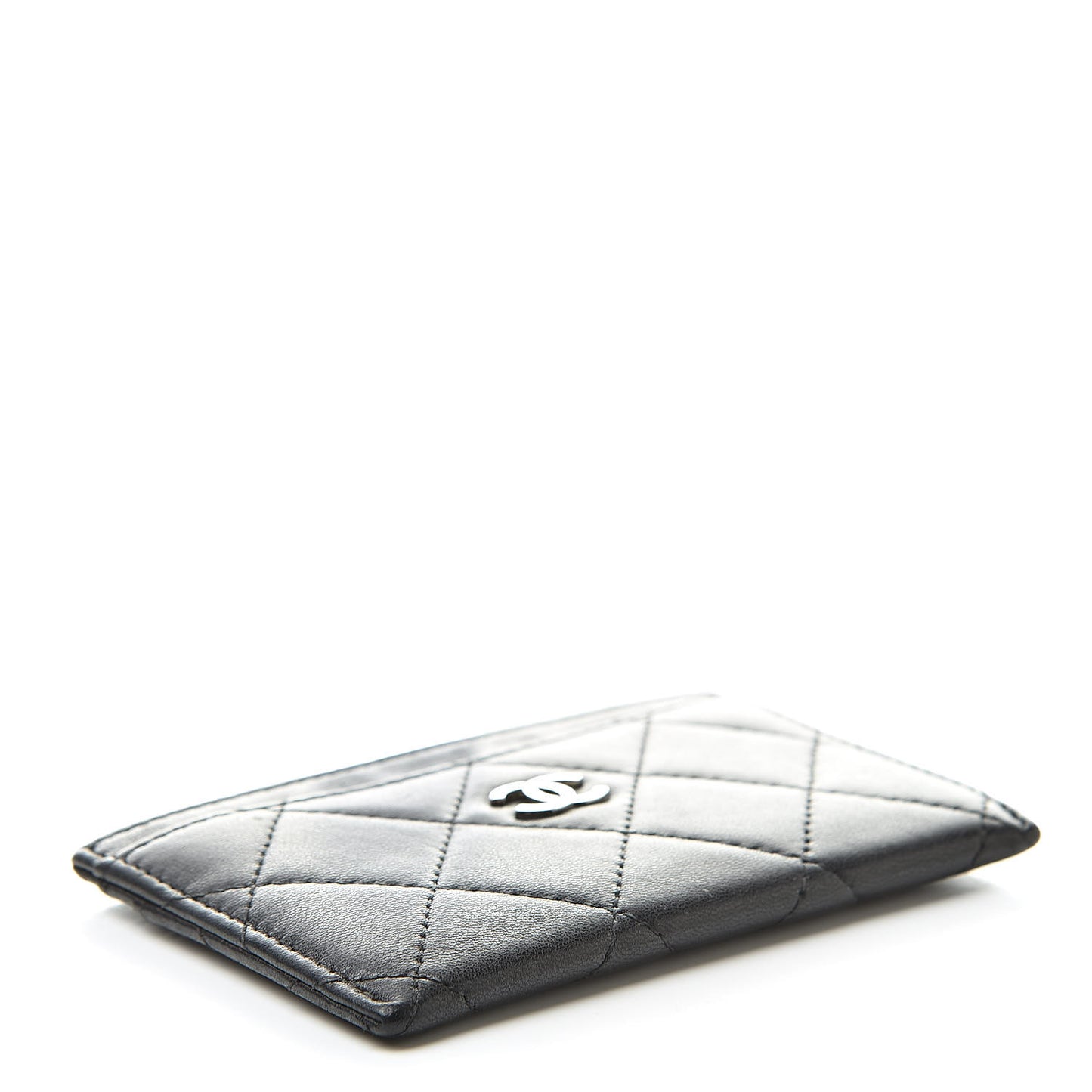 Lambskin Quilted Card Holder Black