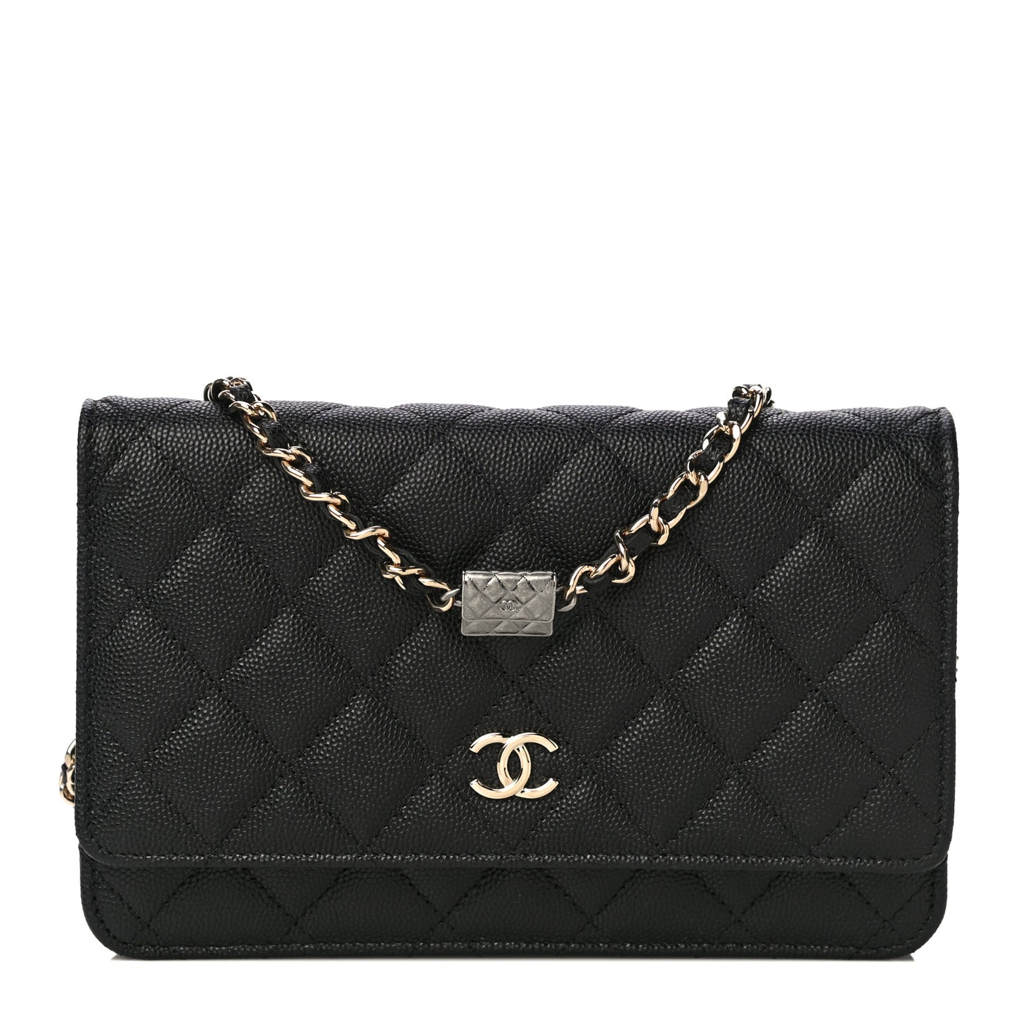 Caviar Quilted Wallet With Charms On Chain WOC Black