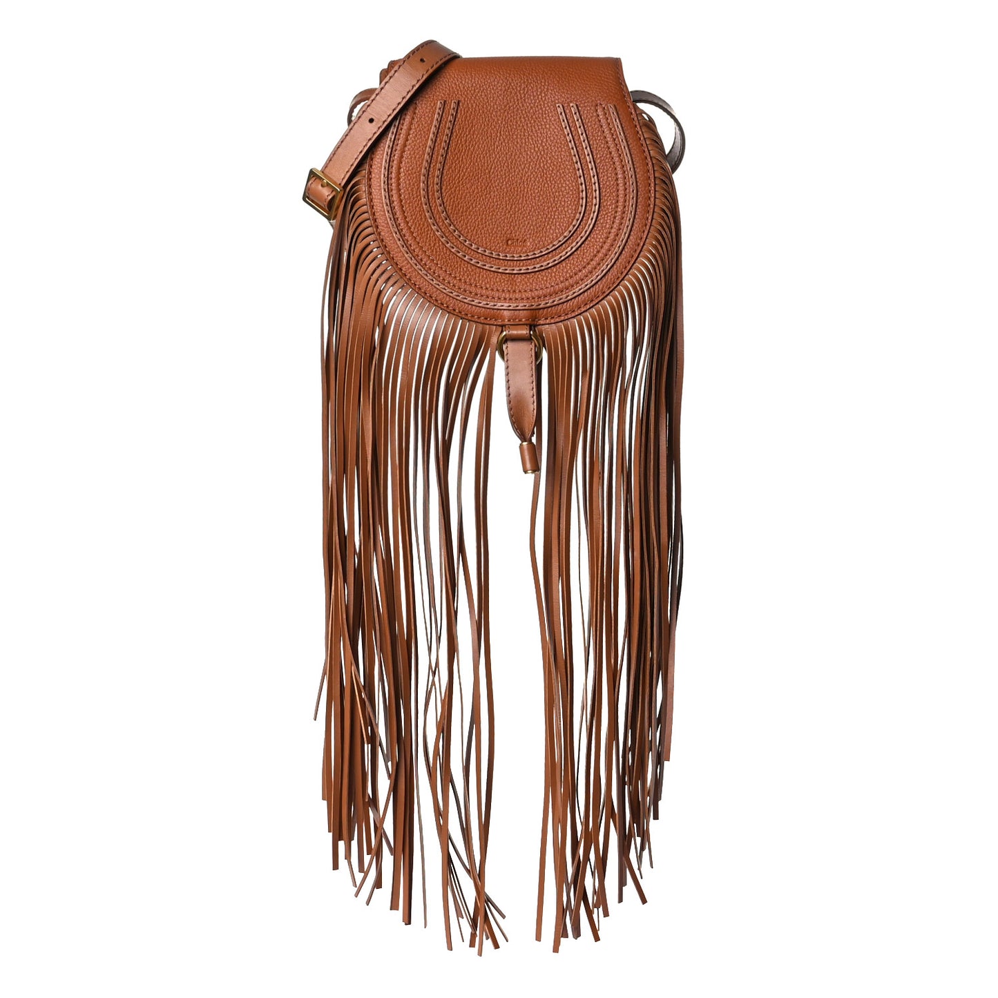Calfskin Mini Marcie Round Fringe Crossbody Bag Tan