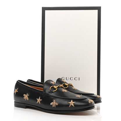 Gucci Goatskin Bee Star Embroidered Womens Jordaan Loafers 37 Black 9 of 9