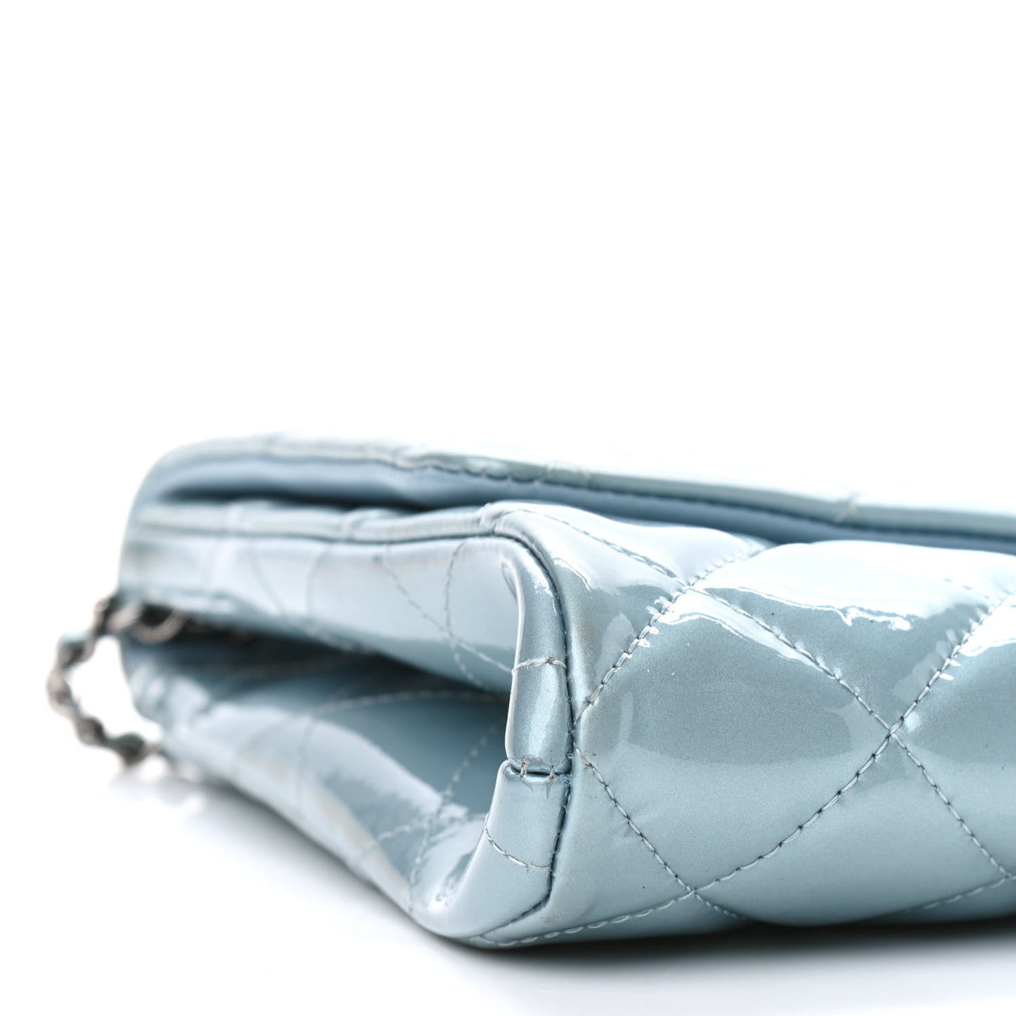 Patent Quilted Clutch With Chain Flap Blue