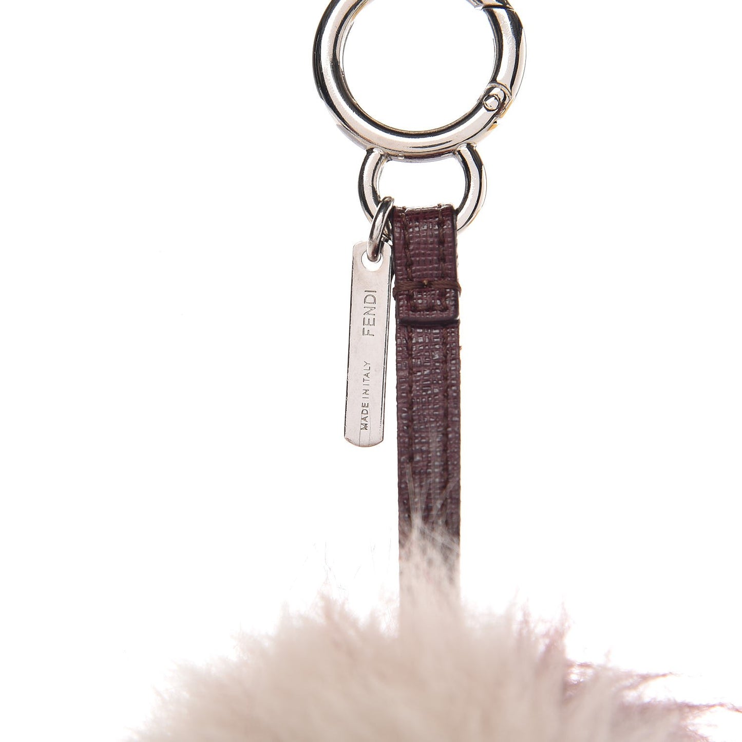Fox Fur Pom Pom Bag Charm Bordeaux White