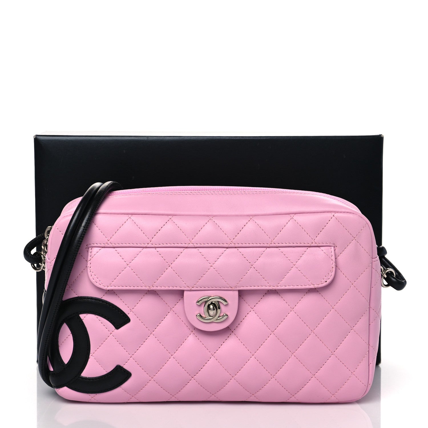 Chanel Calfskin Quilted Cambon Camera Case Pink Black 12 of 12