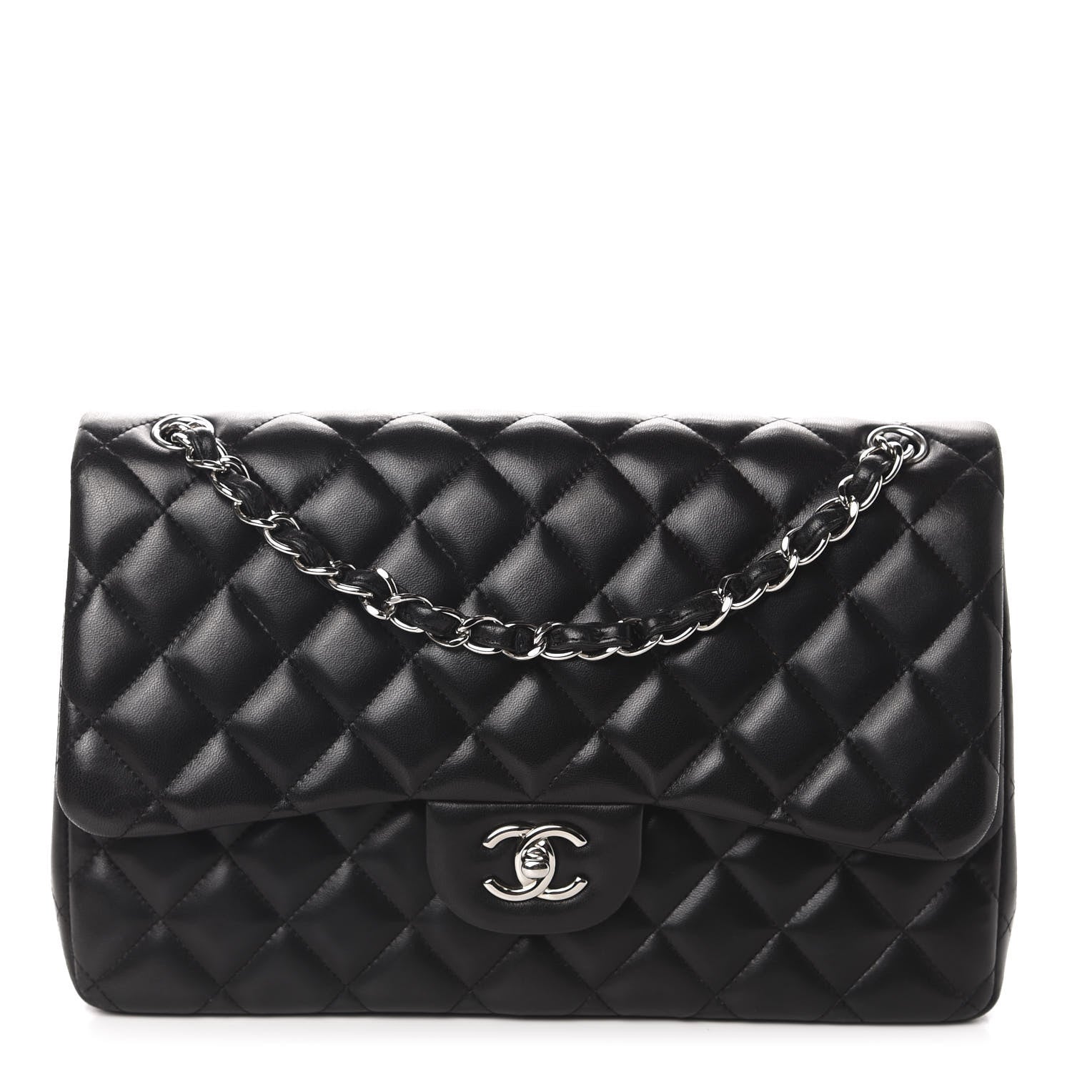 Chanel Lambskin Quilted Jumbo Double Flap Black 1 of 12
