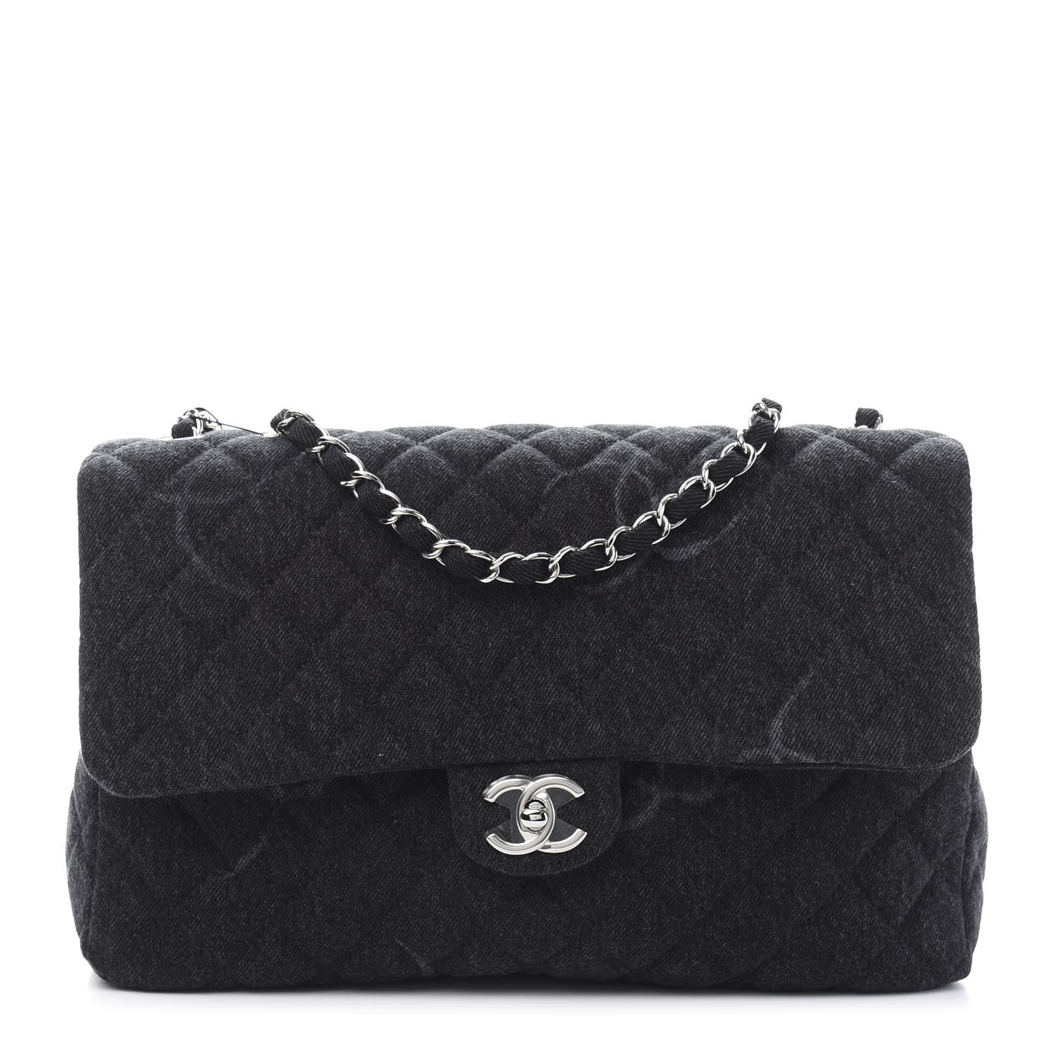 Chanel Denim Quilted CC Print Jumbo Single Flap Black 1 of 11