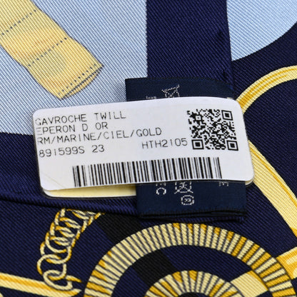 Hermes Silk Eperon D'Or Pocket Square Scarf Marine Ciel Gold 4 of 4