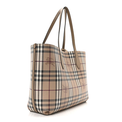 Burberry Grainy Calfskin Haymarket Check Medium Reversible Tote Camel 5 of 16