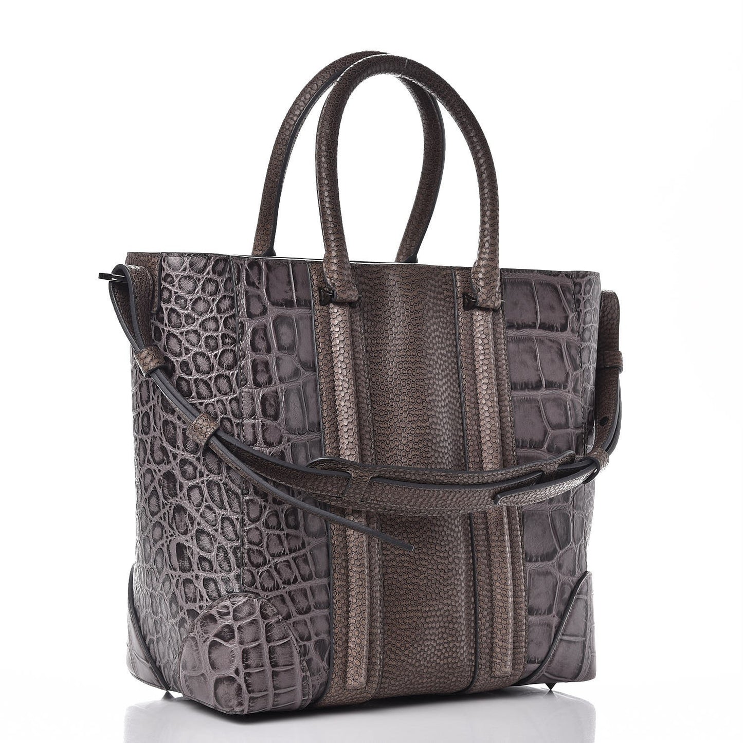 Calfskin Crocodile Embossed Medium Lucrezia Tote Medium Grey
