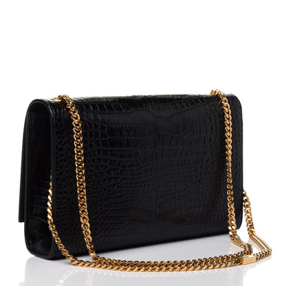 Saint Laurent Calfskin Crocodile Embossed Medium Classic Monogram Kate Tassel Satchel Black 2 of 4