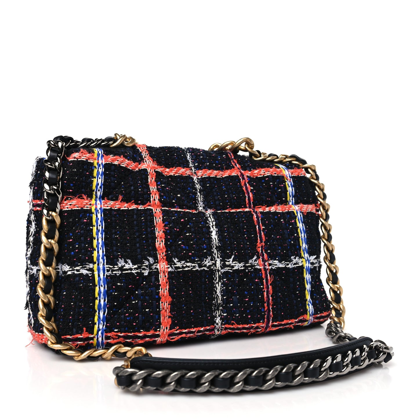Tweed Quilted Large Chanel 19 Flap Black Orange Blue