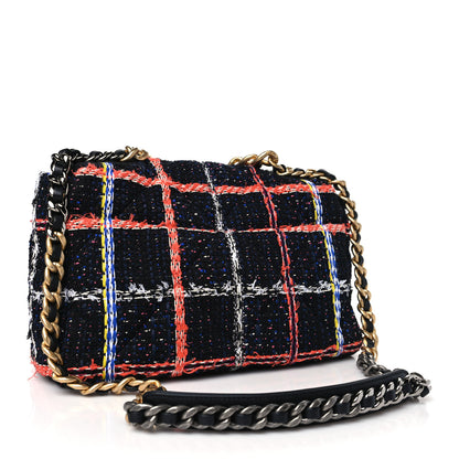Chanel Tweed Quilted Large Chanel 19 Flap Black Orange Blue 3 of 11