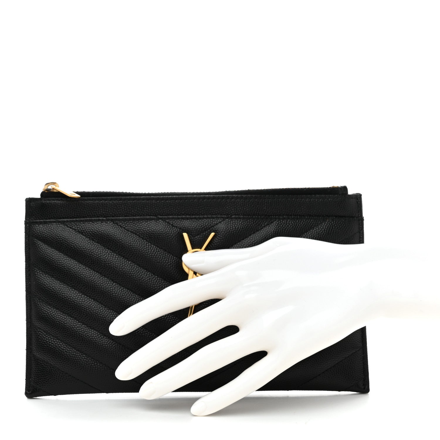 Saint Laurent Grain De Poudre Chevron Monogram Bill Pouch Black 2 of 8