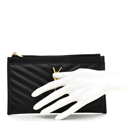 Saint Laurent Grain De Poudre Chevron Monogram Bill Pouch Black 2 of 8