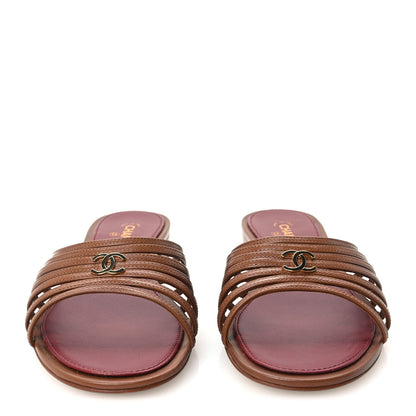 Chanel Goatskin Caged CC Slide Sandals 37.5 Light Brown 3 of 9
