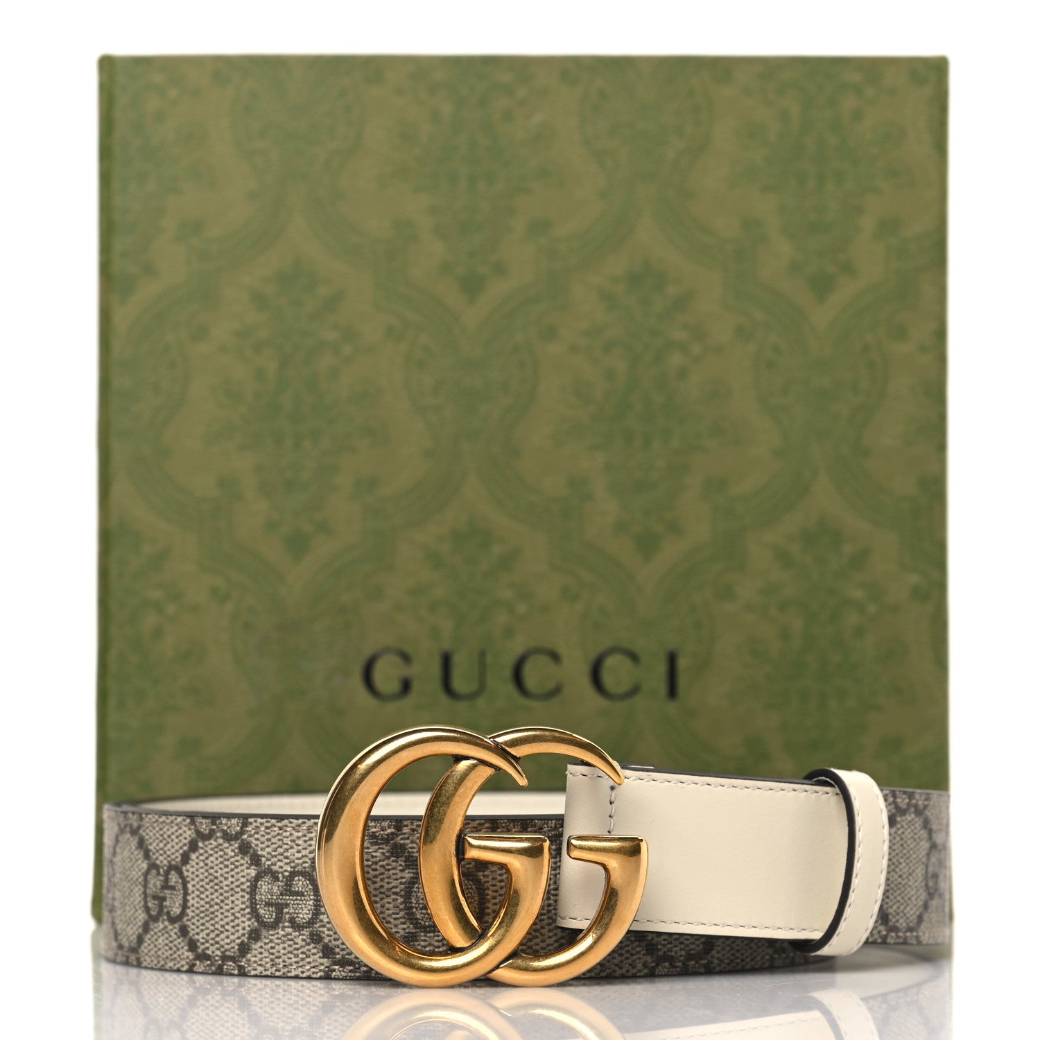 Gucci GG Supreme Monogram Matte Plutone Calfskin Double G 30mm Belt 95 38 Beige Ebony Mystic White 5 of 5