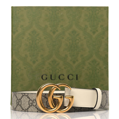 Gucci GG Supreme Monogram Matte Plutone Calfskin Double G 30mm Belt 95 38 Beige Ebony Mystic White 5 of 5