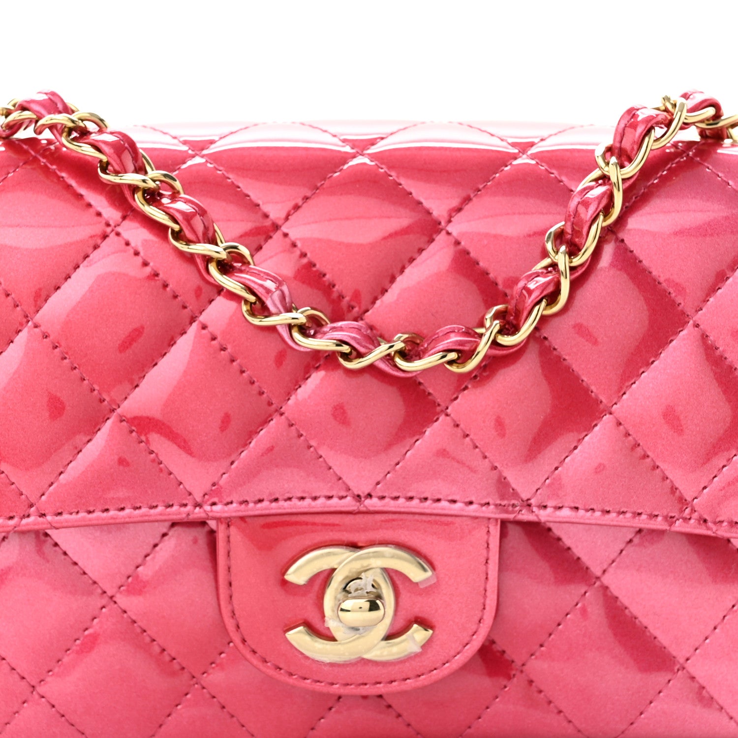 Chanel Shaded Patent Calfskin Quilted Mini Rectangular Flap Pink Dark Pink 8 of 11
