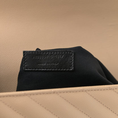 Saint Laurent Grain De Poudre Matelasse Chevron Large Monogram Satchel Dark Beige 8 of 12