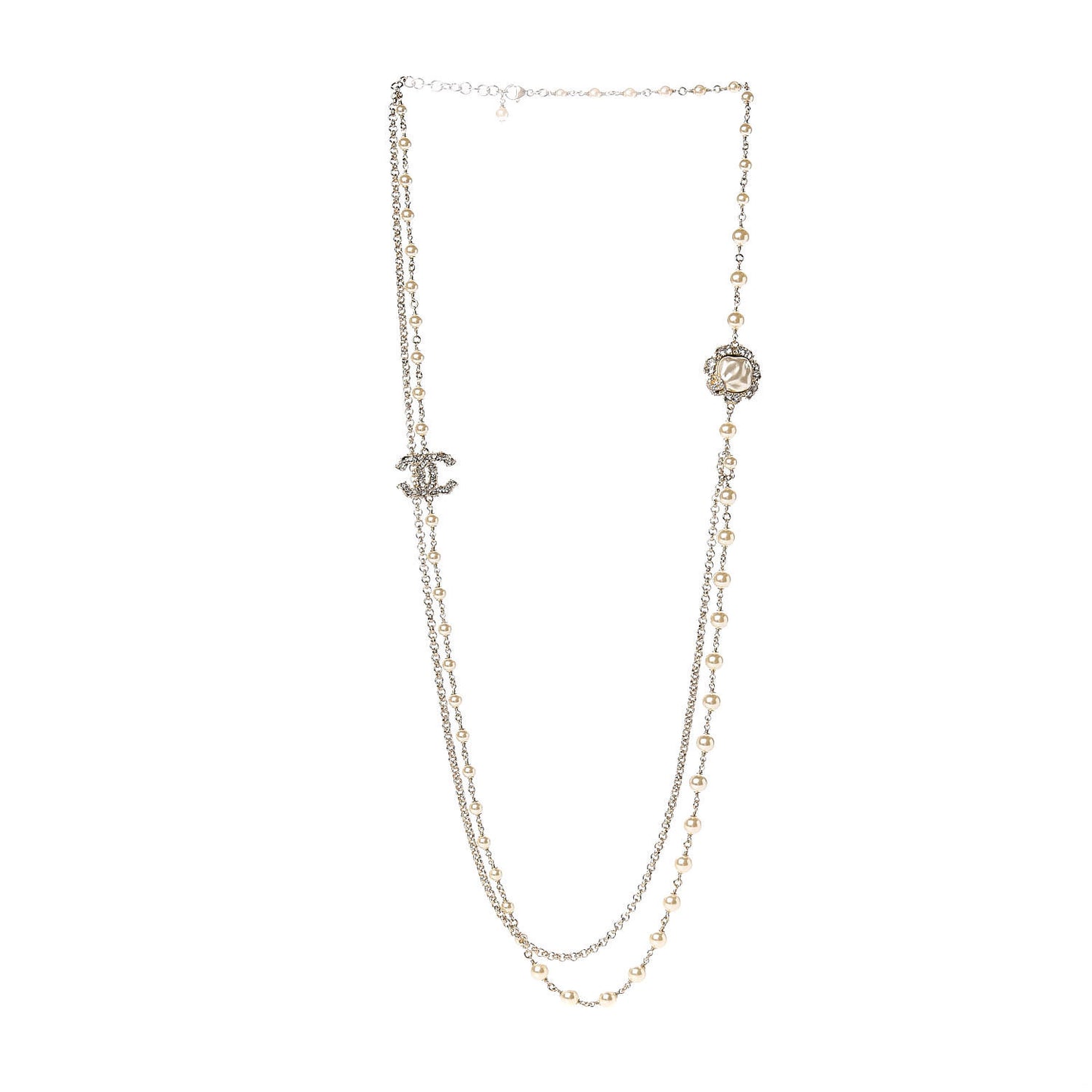 Pearl Crystal Camellia Express Multistrand Necklace Gold