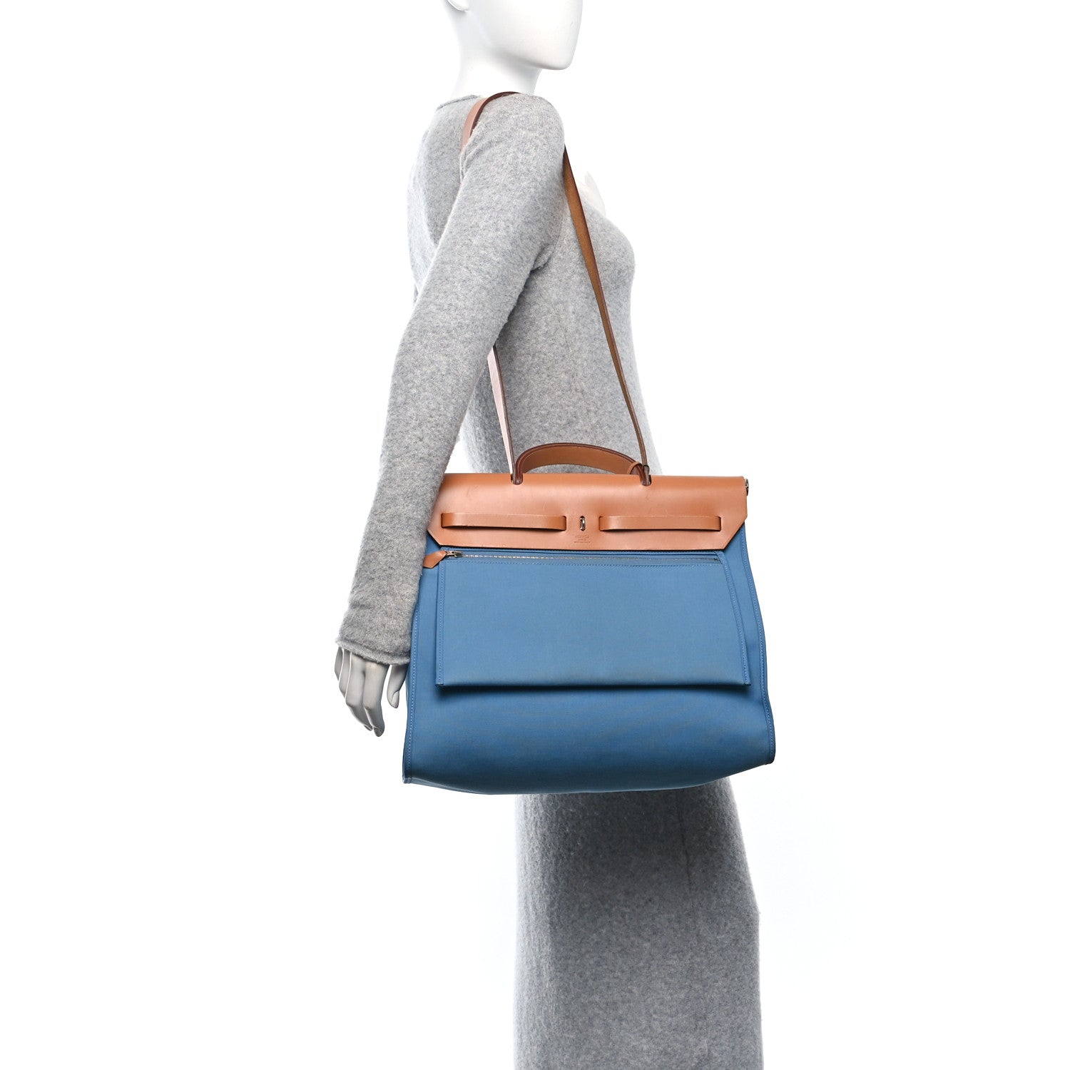 Hermes Toile Vache Hunter Herbag Zip 39 MM Bleu Izmir Natural 2 of 12