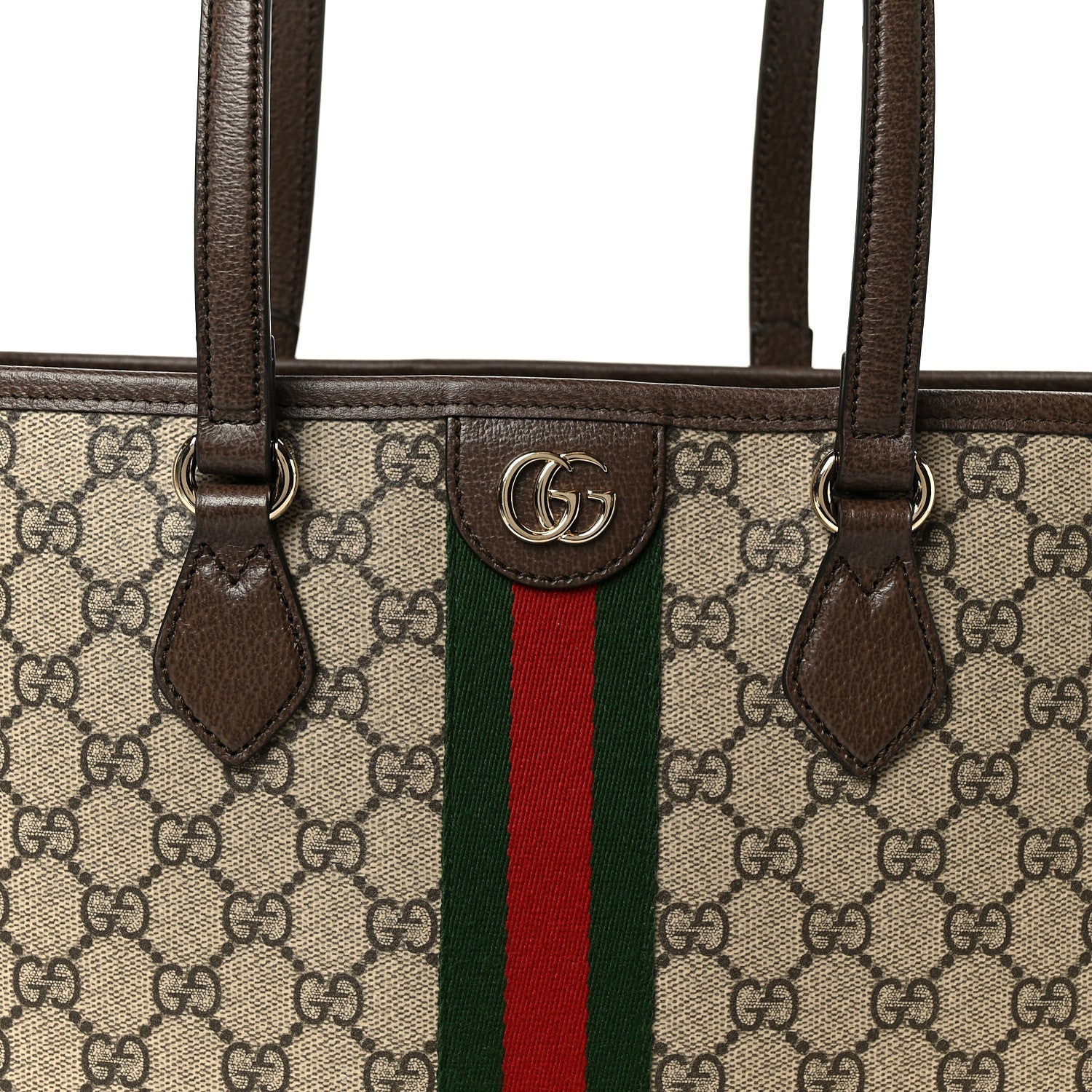 Gucci GG Supreme Monogram Textured Calfskin Web Small Ophidia Shoulder Tote Bag Beige Ebony New Acero 9 of 12