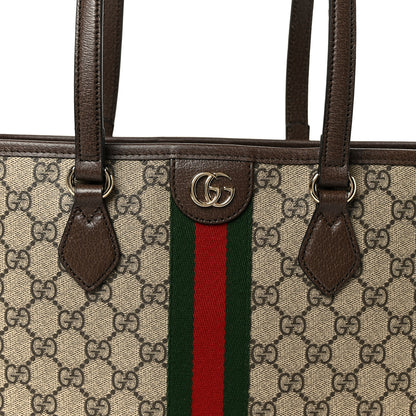 Gucci GG Supreme Monogram Textured Calfskin Web Small Ophidia Shoulder Tote Bag Beige Ebony New Acero 9 of 12