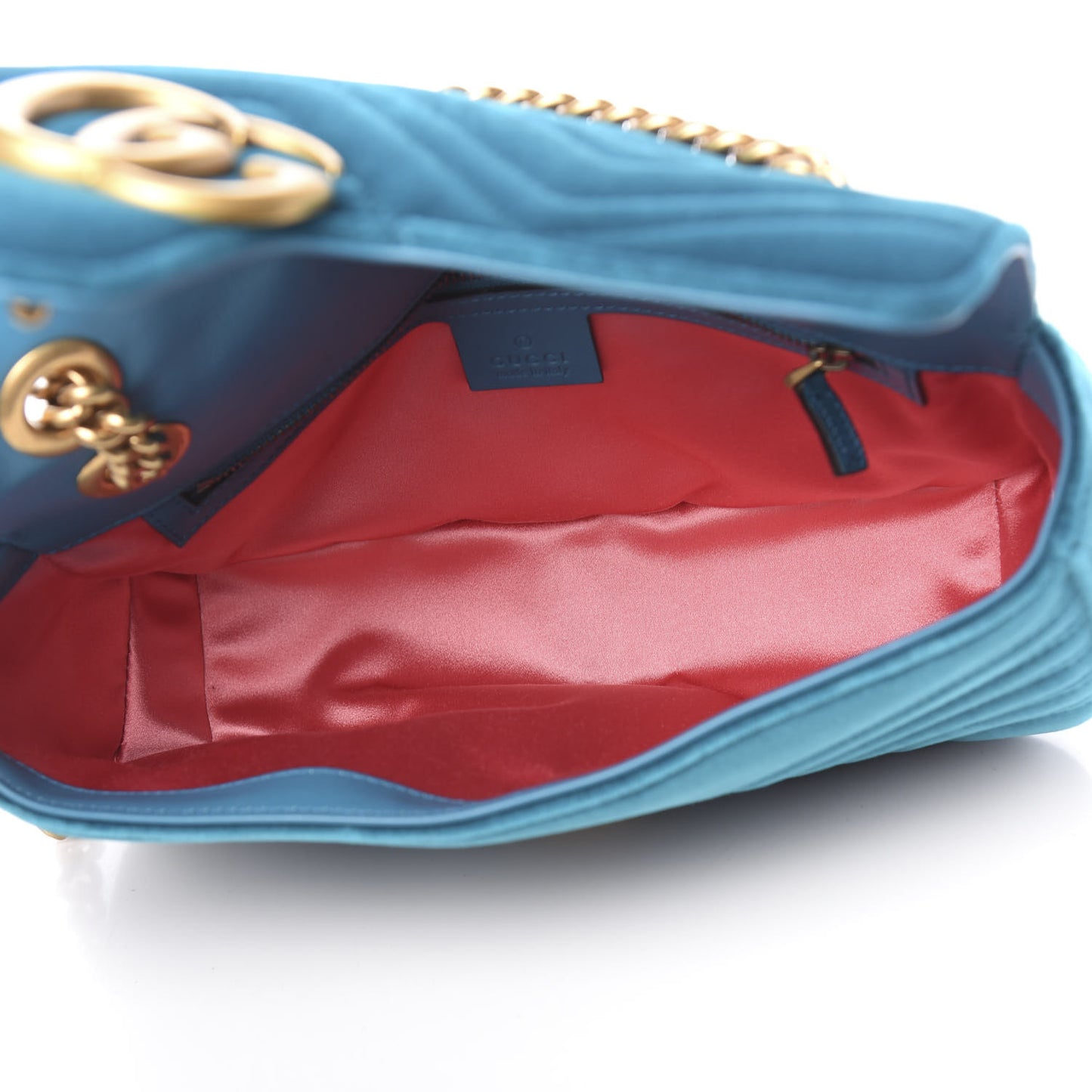 Velvet Matelasse Small GG Marmont Shoulder Bag Pavone Cyan