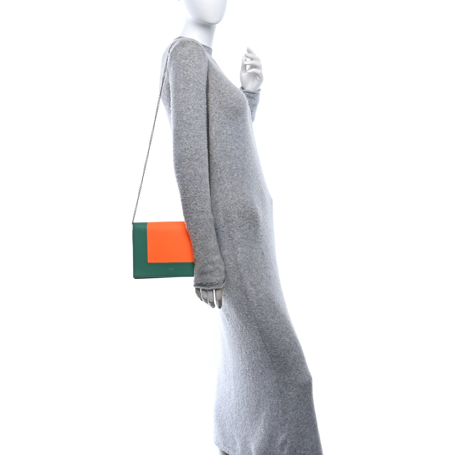 Celine Smooth Lambskin Frame Evening Chain Clutch Green Orange 2 of 9