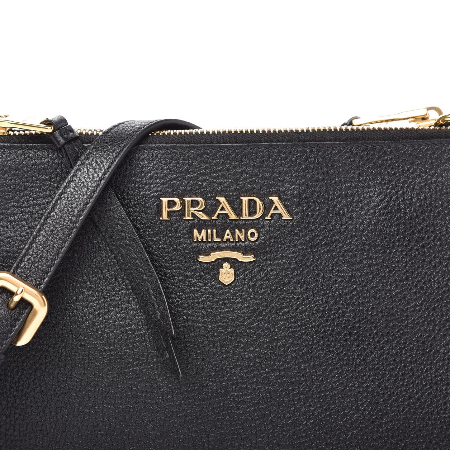 Vitello Daino Double Zip Crossbody Bag Black
