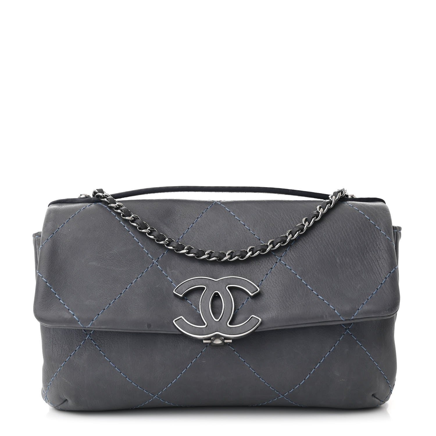 Chanel Washed Calfskin Diamond Stitch Hamptons Clutch With Chain Blue 1 of 12