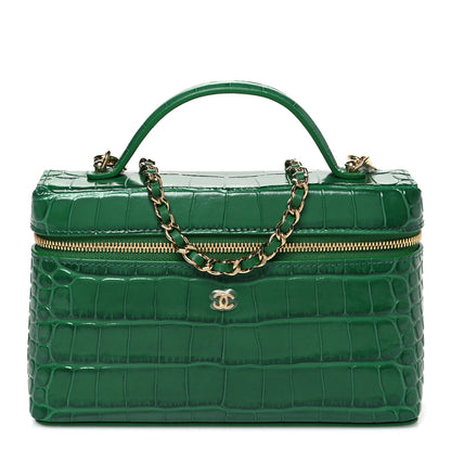 Chanel Calfskin Crocodile Embossed Crococo Top Handle Slim Vanity Case With Chain Green 1 of 10