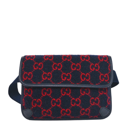 Gucci Covered Wool GG Monogram Slim Belt Bag Navy Red 1 of 10