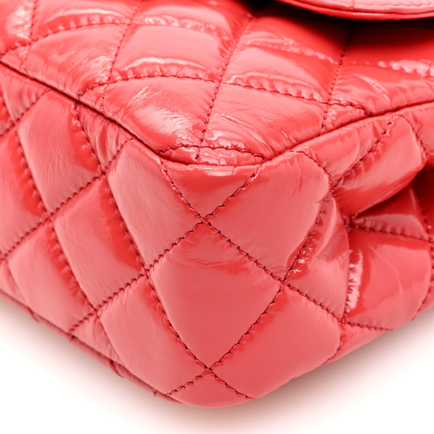 Shiny Crumpled Calfskin Quilted Small Wavy CC Hobo Red