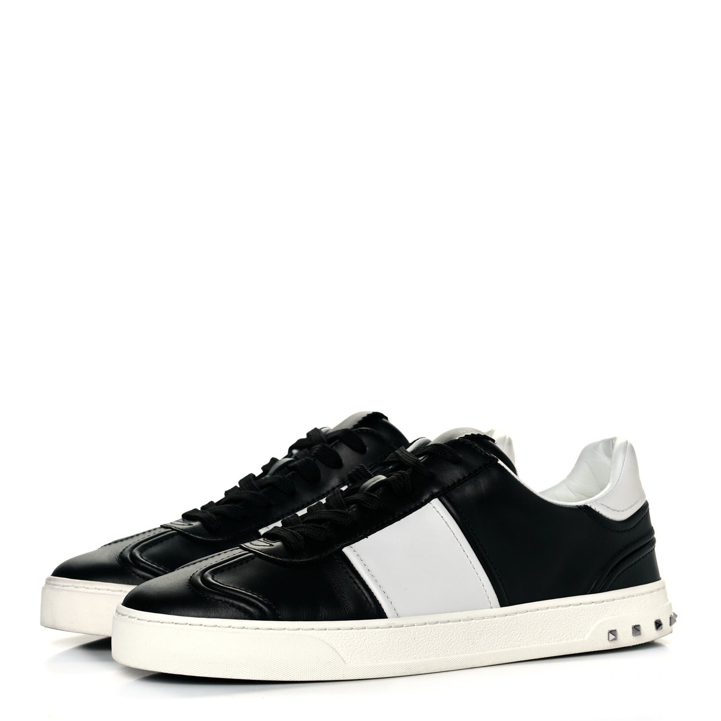 Calfskin Mens Rockstud Flycrew Sneakers 41 Black White