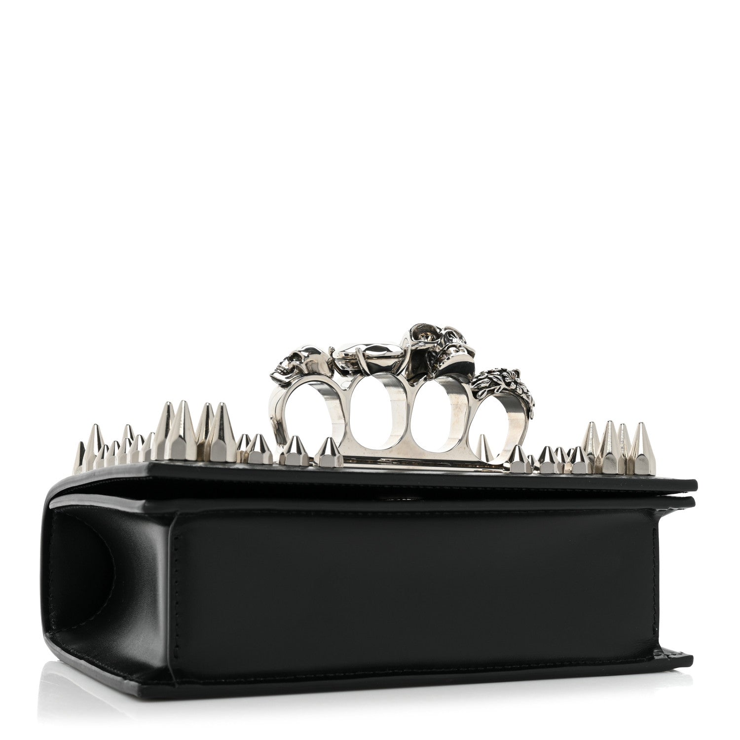 Alexander McQueen Calfskin Studded Knuckle Satchel Black Silver 4 of 10