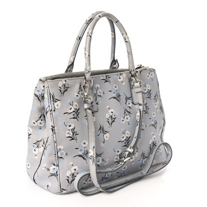 Prada Saffiano Floral Print Medium Galleria Double Zip Tote Acciaio 3 of 8