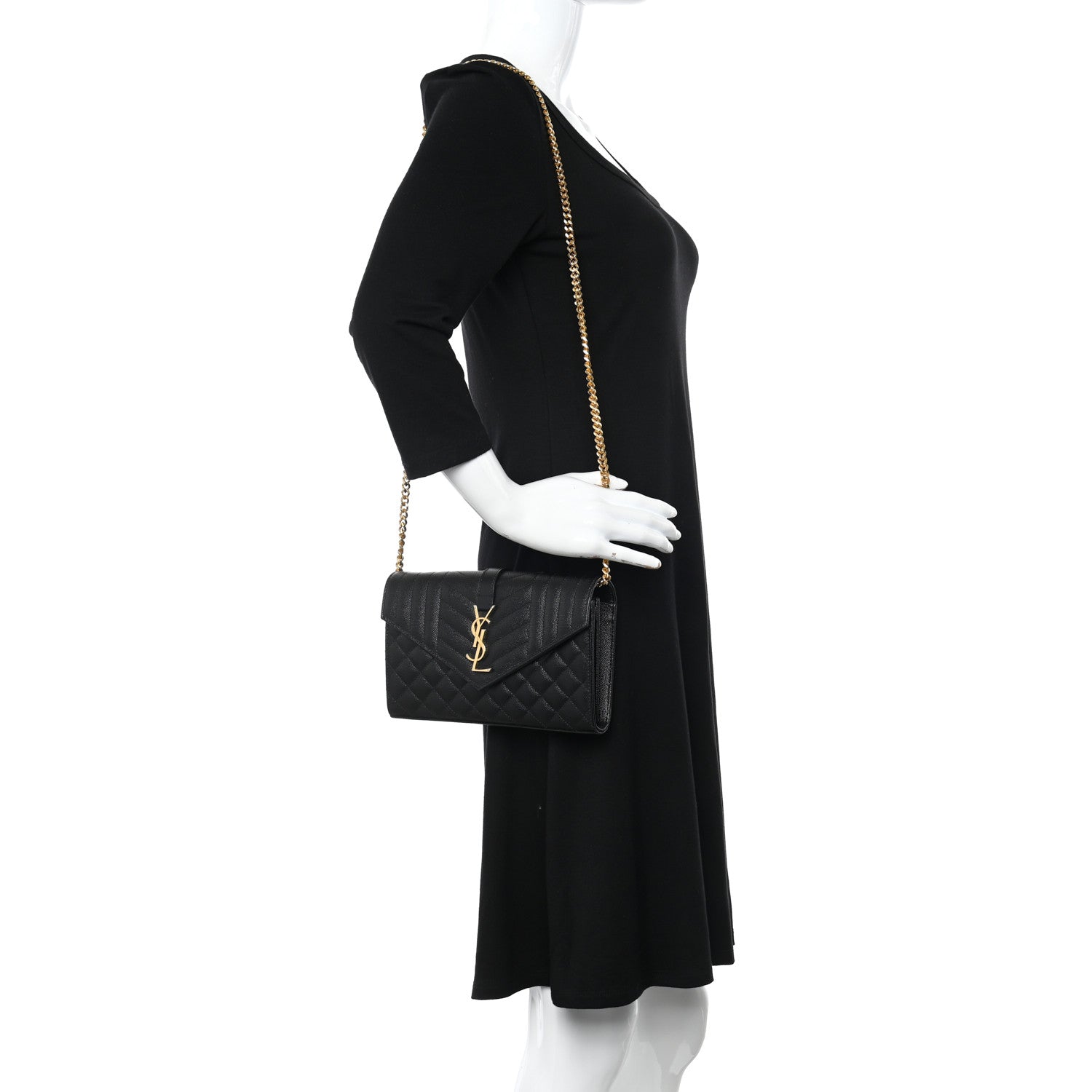 Saint Laurent Grain De Poudre Mixed Matelasse Triquilt Monogram Chain Wallet Black 2 of 10