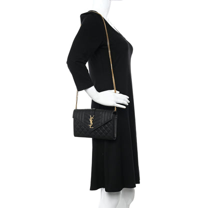 Saint Laurent Grain De Poudre Mixed Matelasse Triquilt Monogram Chain Wallet Black 2 of 10